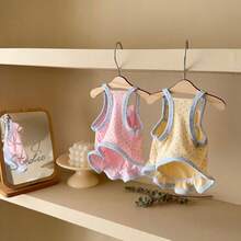 荷叶边波点狗狗连衣裙，可爱蝴蝶结小狗背心裙，柔软透气的宠物服装，适合小型和中型犬猫 - 彩色 - 查看 3