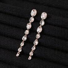 Luxurious Emerald Crystal Long Tassel Earrings, High-End Diamond-Studded Drop Earrings, Perfect For Bridal Evening Gowns - 銀針-透明色 - 查看 7