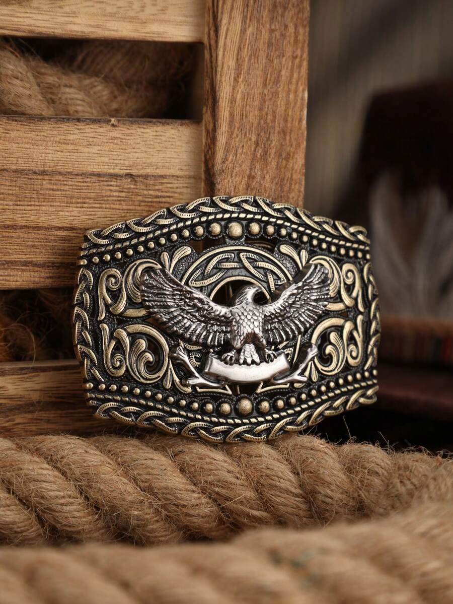 1pc Western Style Buckle, Belt Buckle, Eagle Embossed Unique Buckle - BH776 - View 1