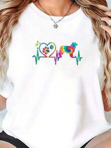 High Quality CottonAustralian-Aussie-Shepherd-Mom-Dad-Heartbeat-Tie-Dye-Gift-T-ShirtPremium Lightweight Tee Featuring Classic Minimalist Style, Stitching And Soft Touch, Ideal For Spring, Summer And Autum - White - View 1