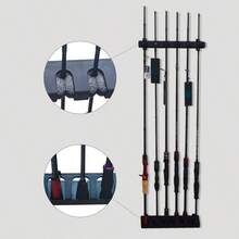1 Black Abs Fishing Rod Stand-Wall-Mounted, High-Density Foam Grip Storage Box With Multiple Compartments For Garage And Sports Equipment Storage. Fashionable Storage Box With Durable Foam Grip, Fishing Rod Stand - Black - View 2