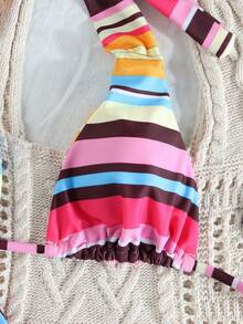 Bộ bikini nữ thanh lịch, gợi cảm, họa tiết sọc nhiều màu sắc, phong cách retro, thích hợp cho kỳ nghỉ hè ở bãi biển, chất liệu co giãn thoải mái, bộ đồ bơi sang trọng phù hợp cho mùa hè, kỳ nghỉ của phụ nữ, khu nghỉ dưỡng biển, lễ hội, các hoạt động ở bãi biển và hồ bơi, và những ngày đi biển và bơi lội thời trang. - Nhiều màu - Xem 4