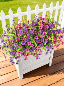 MEHELANY 3 Bunches Artificial Outdoor Multicolor Silk Fake Flowers With Green Leaves, Suitable For Spring/Summer Home, Hotel, Office, Holiday, Memorial Decoration, DIY Floral Indoor/Outdoor Decor - Purple - View 2