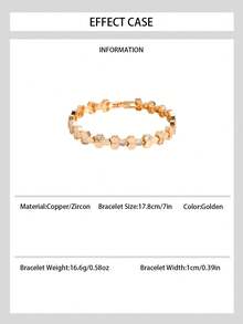 1pc Luxury Geometric 18K Gold Plated Copper Honeycomb Bracelet With Zirconia Stones, Suitable For Women's Daily Wear, Holiday Gift - Yellow Gold - View 2