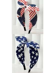 1/2件装新款美国国旗蝴蝶结发箍，独立日星条纹兔耳发箍，节日派对发饰 - 彩色 - 查看 15