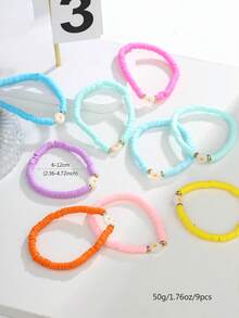 Bộ 9 vòng tay co giãn có thể xếp chồng lên nhau dành cho nữ, trang sức thể thao bằng gốm mềm và hạt cườm dành cho người hâm mộ bóng đá, phù hợp cho sử dụng hàng ngày và khi chơi thể thao (Màu gốm mềm ngẫu nhiên) - Ngọc trai giả - Xem 11