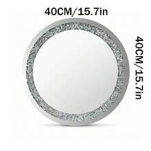 1PC Handmade Inlaid Rhinestone Frame Mirror, Luxury Round Wall Mirror, High Definition Scratch-Resistant Mirror Surface, Entryway Bathroom Bedroom Living Room Decorative Mirror, Modern Style Home Mirror - 40 cm In Diameter - View 9