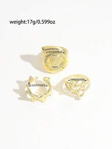 Bộ 3 nhẫn hợp kim kẽm hình cây san hô giả ngọc trai thời trang, đa năng, kiểu dáng vỏ sò xếp chồng nhiều họa tiết dành cho nữ. - Vàng - Xem 6