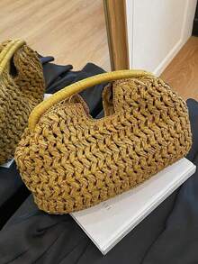 Handwoven Straw Clutch Bag, Suitable For Shopping, Casual Outings, Vacation, Gatherings And Parties - Coffee - View 7
