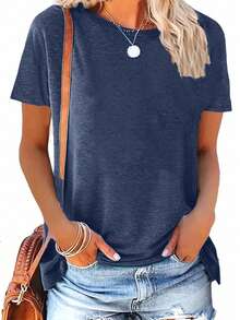 3pcs Plus Size Solid Color Round Neck Short Sleeve Loose Casual T-Shirts, Suitable For Spring/Summer Daily And Home Wear, Machine Washable - Multicolor - View 3