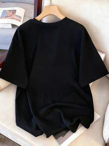 100%棉女式T卹，plus size，個性標語圖案T卹，春夏 四季 新款 運動女裝，時尚 柔軟 透氣 女式黑色短袖上衣 - 黑色2 - 查看 3