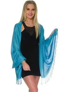 Shawls And Wraps Evening Dresses, Large Soft  Wedding Shawl - Turquoise - 查看 2
