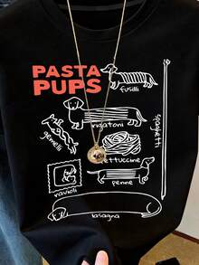 Camisa de manga corta de dama con cuello redondo y estampado de perro. Es de alta elasticidad y cumple con los estándares. Es una camiseta casual en estilo perro salchicha italiano y cómoda, - Negro - Ver 2