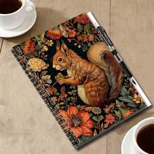 1 Set de Cuaderno de Espiral con Patrón Vintage de Ardilla y Floral con Bolígrafo, 100 Páginas/50 Hojas, Práctico para Trabajo, Estudio, Escuela, Graduación, Regalo de Cumpleaños, Diario, Planificador Diario - Opción A + 1 bolígrafo - Ver 5