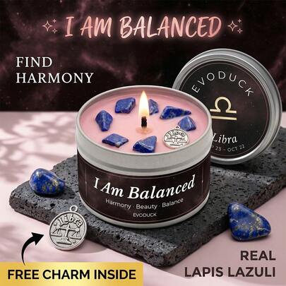EVODUCK 3oz Libra Scented Candle, Rose Amber Metal Tin, Zodiac Scented Candle, Home Fragrance Candle, Travel Size Candle, Birthday Gift, Zodiac Gift, Decor For Bedroom, Bathroom, Office, Suitable For Men And Women
