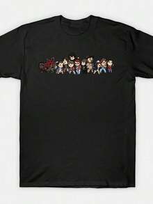 Herrenbekleidung Chibi-Stil  Alle Charaktere Grafik-T-Shirt - Marineblau Lässiges T-Shirt - Schwarz - Übersicht 1