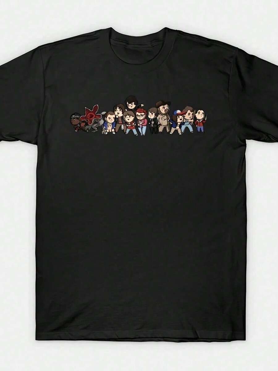 Herrenbekleidung Chibi-Stil  Alle Charaktere Grafik-T-Shirt - Marineblau Lässiges T-Shirt - Schwarz - Übersicht 1