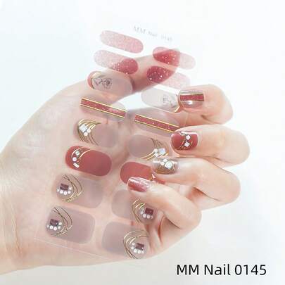 Coral Pink No-Bake Gel Nail Sticker Nail Oil Film Waterproof Nail Sticker Sticker Solid Color Green Onion Powder Jump Color Gradient Full Sticker