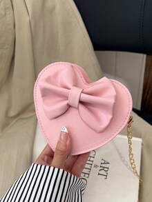 粉色蝴蝶结心形包，少女风链条斜挎包，适合约会，可装口红、耳机、钥匙等。 - 粉色 - 查看 5