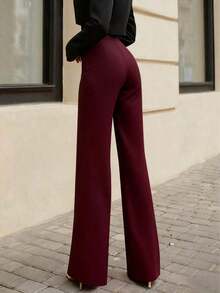 Pantalones rectos negros elegantes y casuales para mujer, pantalones de verano con cintura asimétrica en V para acentuar las curvas, adecuados para la escuela, el uso diario, el trabajo, las citas y las vacaciones de primavera - Burdeos - Ver 3