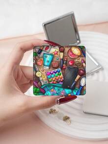 1pc Y2K Fashion Portable Folding Makeup Mirror, Lightweight Compact PU Leather, Suitable For Travel, Party, Work, School, All Ages - Multicolor - View 13