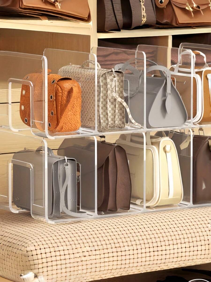 2 Packs Clear Acrylic Four-Compartment Wallet Storage Box, Used For Closets, Multifunctional Bookend Desktop Partition Storage Rack, Integrated Design With No Assembly Required, Thickened Acrylic, Anti-Tilt Structure With Non-Slip Base, Smooth And Rounded Edges Without Burrs, Space-Saving Visible Storage, Easy To Clean, Suitable For Handbags, Books, Documents, Cosmetics, Closets, Offices, Bedrooms, Kitchens, And RV Home Storage