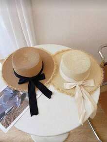 1 pièce Chapeau de paille, chapeau de plage avec nœud papillon, chapeau de soleil à large bord, chapeau de pêcheur en paille à bord épais, chapeau de voyage d'été, chapeau de plage anti-UV, chapeau de vacances pliable, casquette décontractée pour l'extérieur, accessoire de voyage pour les vacances, convient pour les vacances à la plage d'été, les fêtes de remise des diplômes, le camping à la plage et autres occasions extérieures quotidiennes - Multicolore - Voir 7