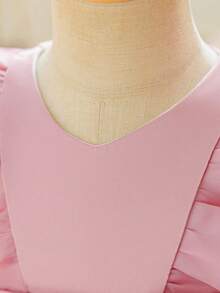 Baby Girls Floral Mesh Satin Elegant Flower Girl Princess Dress Suitable For Birthday Party, Headband Not Included - Dusty Pink - View 6