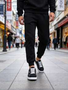 Men's Fashionable Casual Sporty Slip-On Sneakers, Suitable For All Seasons - Black - View 4