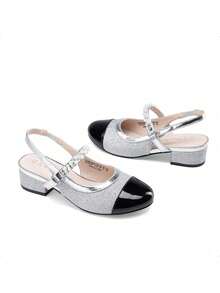 Girls Dress Shoes Slingback Heels Round Toe Pump For Little Big Kids Flower Party Wedding Princess - 銀色 - 查看 10