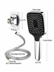Bộ 3 vòi sen cầm tay hình trái tim vuông màu đen/bạc, 3 chế độ phun nước áp lực cao kèm ống dẫn và giá đỡ. - Nhiều màu - Xem 9