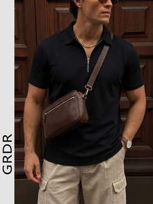 GRDR Men's Summer Half Zip Polo Collar Short Sleeve T-Shirt, Suitable For Outdoor Casual Wear - Black - View 5
