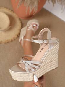Women's Thick Sole Wedge Heel Casual Comfortable Slide Sandals,Summer Sandals - Apricot - View 6