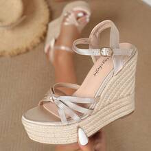 Women's Thick Sole Wedge Heel Casual Comfortable Slide Sandals,Summer Sandals - Apricot - View 8