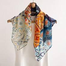 A Summer Lightweight Sunscreen Silk-Cotton Square Scarf With A Distinctive Paisley Print - 亮橘復古 - 查看 1