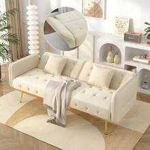 Two-Seater Multifunctional Sofa Bed With Bed Function, Adjustable Backrest And Multi-Position Armrests. Modern Folding Sofa Bed For Living Room - Velour Upholstery. Spacious Sleeping Area. - Beige - View 1
