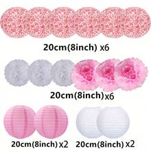 Red, Pink & White Ceramic Design Chinese Traditional Pattern Paper Lantern, Suitable For Wedding, Birthday, Festival Celebration, Party And Home Decor - Pink Blue and White Porcelain - View 13