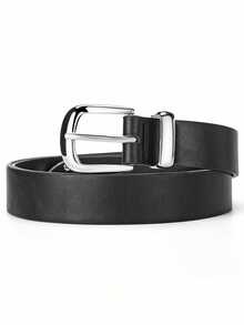 Cinto unissex simples em PU prateado, moderno e versátil, ideal para o dia a dia, seja para adolescentes, para atividades ao ar livre, férias, viagens, formaturas, aniversários ou como acessório de moda. - Preto - Ver 4
