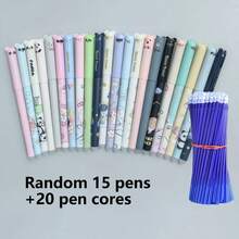 35pcs Random Animal Shaped Erasable Pens, 0.5mm Blue Erasable Ballpoint Pens, Includes 20 Refill Ink Cartridges, Suitable For Students Back To School Season - Sets - View 6