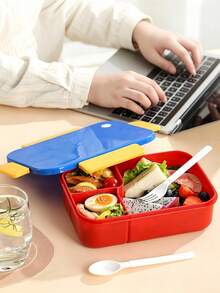 1pc Microwave- Bento Box, Divided Lunch Box With Utensils, Leak-Proof Adult Lunch Box For Work, Compartment Food Storage Container, Insulated Lunch Bag - Multicolor - View 5