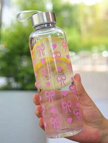 1件 550ml 防漏可重複使用水瓶，附裝飾性雛菊與蝴蝶結印花，輕量旅行水壺附掛繩，適合隨身補水 - 彩色 - 查看 9