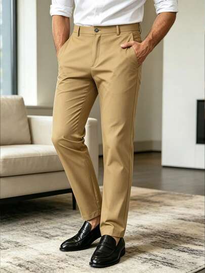 Men's Formal Pants With Slant Pockets, Suitable For Weddings, Office Wear, And Golf