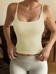 Camiseta ajustada de punto de unicolor sexy para mujer Muse Moon, adecuada para el Día de San Valentín, uso diario y para ir al trabajo - Amarillo - Ver 8