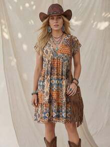 Vestido corto casual de vacaciones románticas de playa rosa para mujer en verano - Multicolor 6 - Ver 9