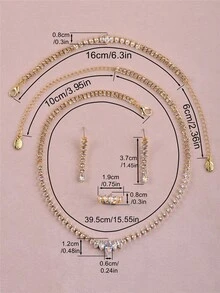 CORUIXI 1 Set Cubic Zirconia Jewelry Set Including Earrings, Necklace, Bracelet, Ring, 4pcs Gold Gemstone Accessories Suitable For Party, Ball, Banquet, Gift For Her - Gold - View 16