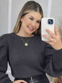 Princess Knitting Sweater Blouse Long Sleeve Elegant Elegant Tricot Knitting Modal Women's - 深鉛灰 - 查看 2