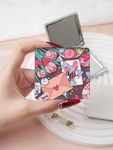 1pc Y2K Fashion Portable Folding Makeup Mirror, Lightweight Compact PU Leather, Suitable For Travel, Party, Work, School, All Ages - Multicolor - View 6