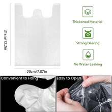 50 Pack Clear T Shirt Shopping Bag, 12'' X 18'' Multi-Use Bulk Grocery Plastic Bags With Handles, Large Restaurant Carry Out Retail Bags For Small Business, Supermarket, Restaurant - White - View 3