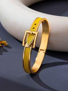 1 pieza Brazalete de estilo punk con textura exagerada de lichi amarillo de moda de pasarela, regalo de amistad versátil para mujeres - Amarillo - Ver 3