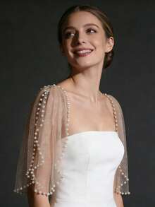 2pcs Sparkling Glitter Faux Pearl Shawl, Suitable For Bride Wedding, Bridal Gown, Party Dress, Short Shoulder Cover, With Detachable Safety Pin - Multicolor - View 6